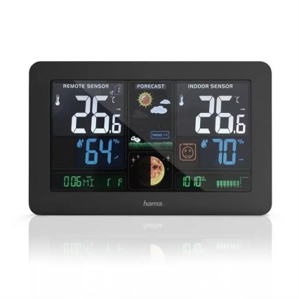 Hama – Wetterstation mit Farb-LCD-Display und Wecker + USB schwarz