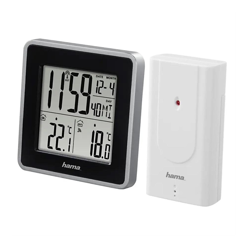 Hama - Wetterstation mit LCD-Anzeige und Wecker 2xAA + 2xAA schwarz/grau