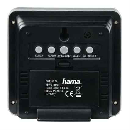 Hama - Wetterstation mit LCD-Anzeige und Wecker 2xAA + 2xAA schwarz/grau