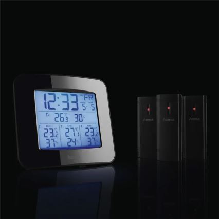 Hama – Wetterstation mit LCD-Display und Wecker 3xAAA + 3x Sensor 2xAA