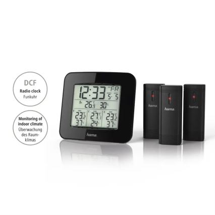 Hama – Wetterstation mit LCD-Display und Wecker 3xAAA + 3x Sensor 2xAA