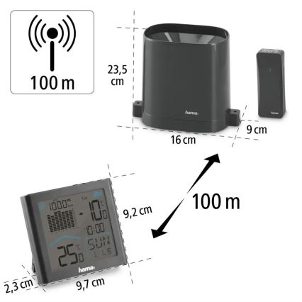 Hama - Wetterstation mit Niederschlagsmesser und LCD-Anzeige 2xAAA anthrazit