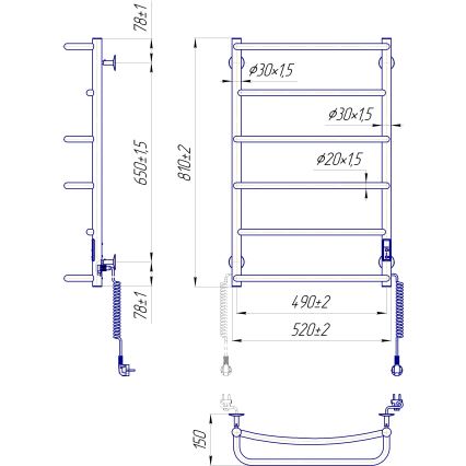 Handtuchheizkörper für Badezimmer LUX 105W/230V 81x52 cm Edelstahl/Weiß, rechts