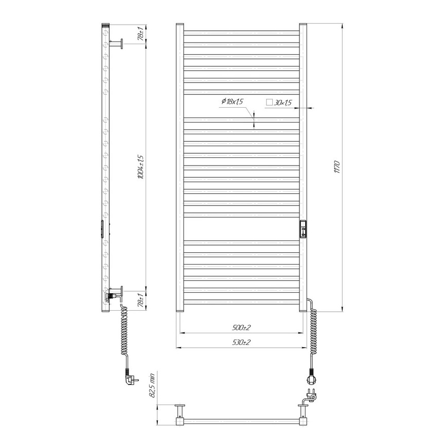 Handtuchheizkörper HF DERBY 255 W / 230 V, 117 x 53 cm, schwarz