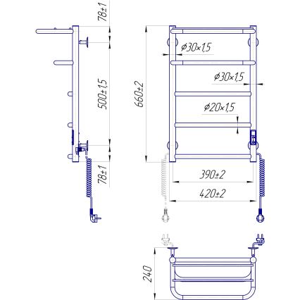 Handtuchheizkörper HOTEL 75W/230V 66x42 cm Edelstahl/weiß, rechts