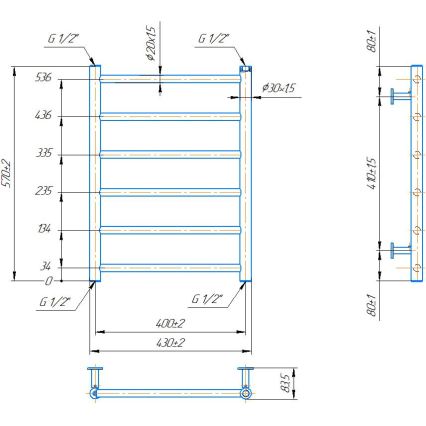 Handtuchheizkörper INOX FLAT 122W/230V 57x43 cm Edelstahl/Weiß