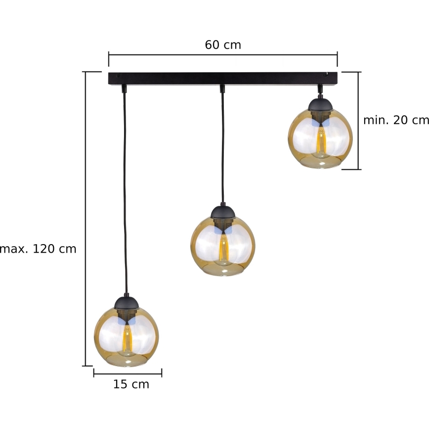 Hängeleuchte AMBRE BLACK 3xE27/60W/230V schwarz/rauchig braun