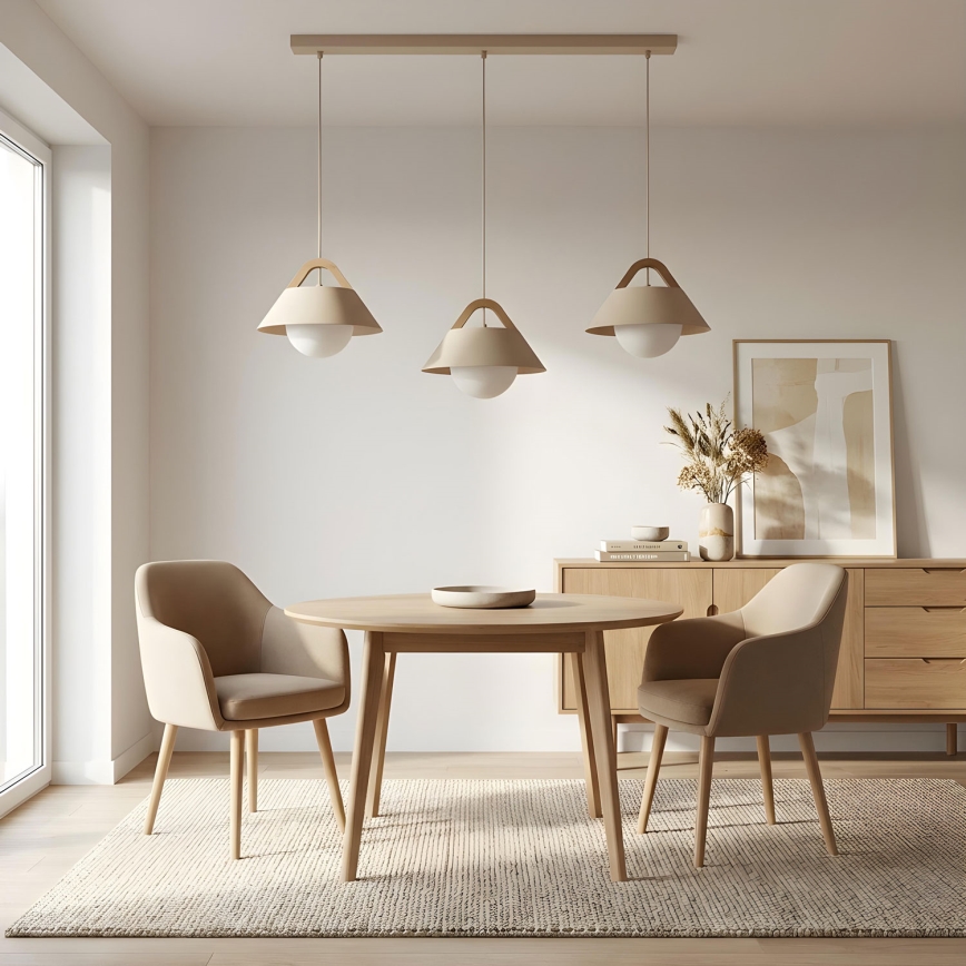 Hängeleuchte an Drahtseil FUNDA 3xE27/15W/230V beige