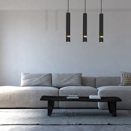 Hängeleuchte an Drahtseil JOKER 3xGU10/25W/230V schwarz/gold