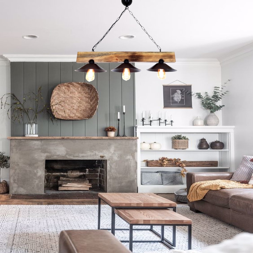 Hängeleuchte an Kabel HEPSI 3xE27/40W/230V Fichte/Nussbaum