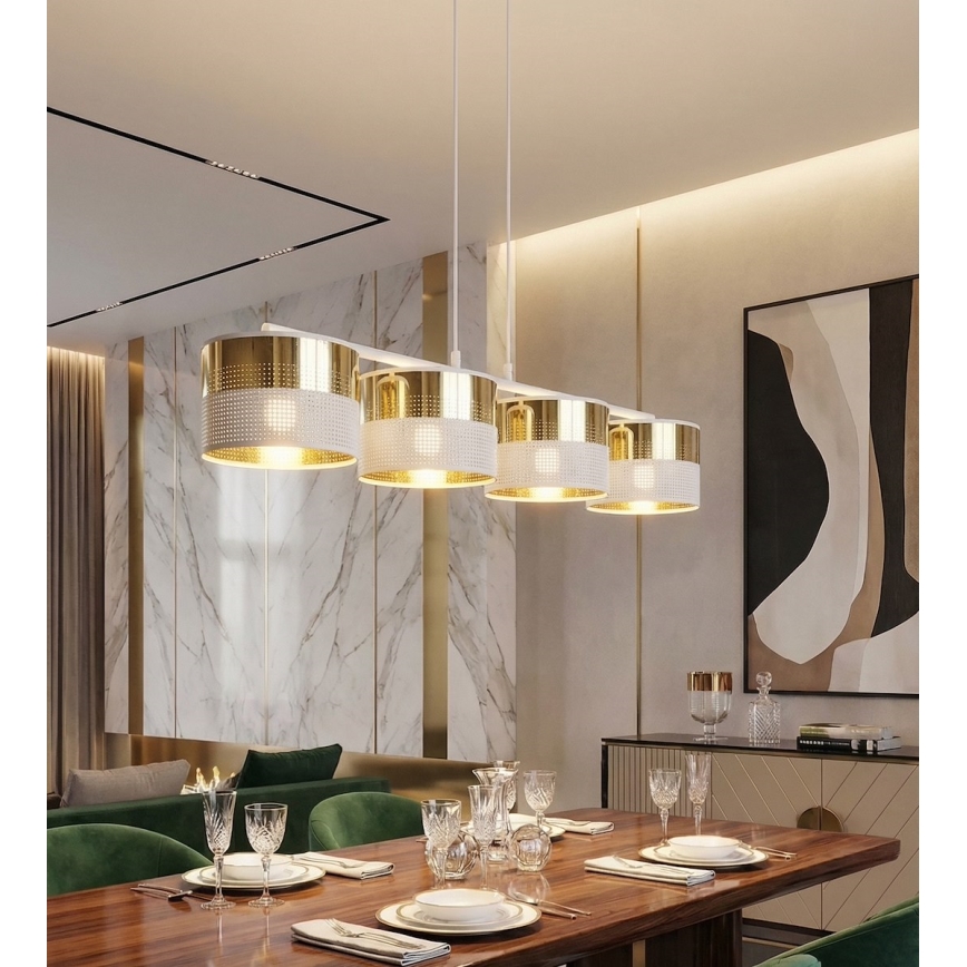 Hängeleuchte an Kabel LUX 4xE27/15W/230V weiß/gold