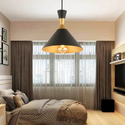 Hängeleuchte an Kabel MONZA 1xE27/40W/230V Ø 25 cm Schwarz/Gold