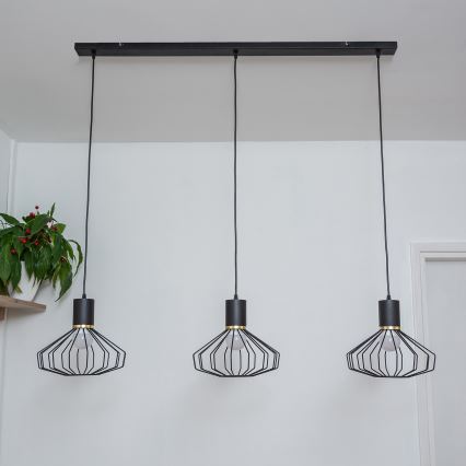Hängeleuchte an Kabel SOLANO 3xE27/15W/230V schwarz/gold