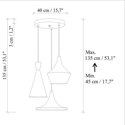 Hängeleuchte an Kabel TOM 3xE27/40W/230V blau