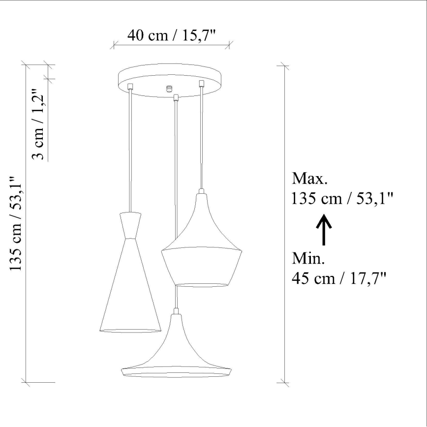 Hängeleuchte an Kabel TOM 3xE27/40W/230V blau