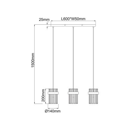 Hängeleuchte an Kabel VETRO 3xE14/10W/230V, goldfarben