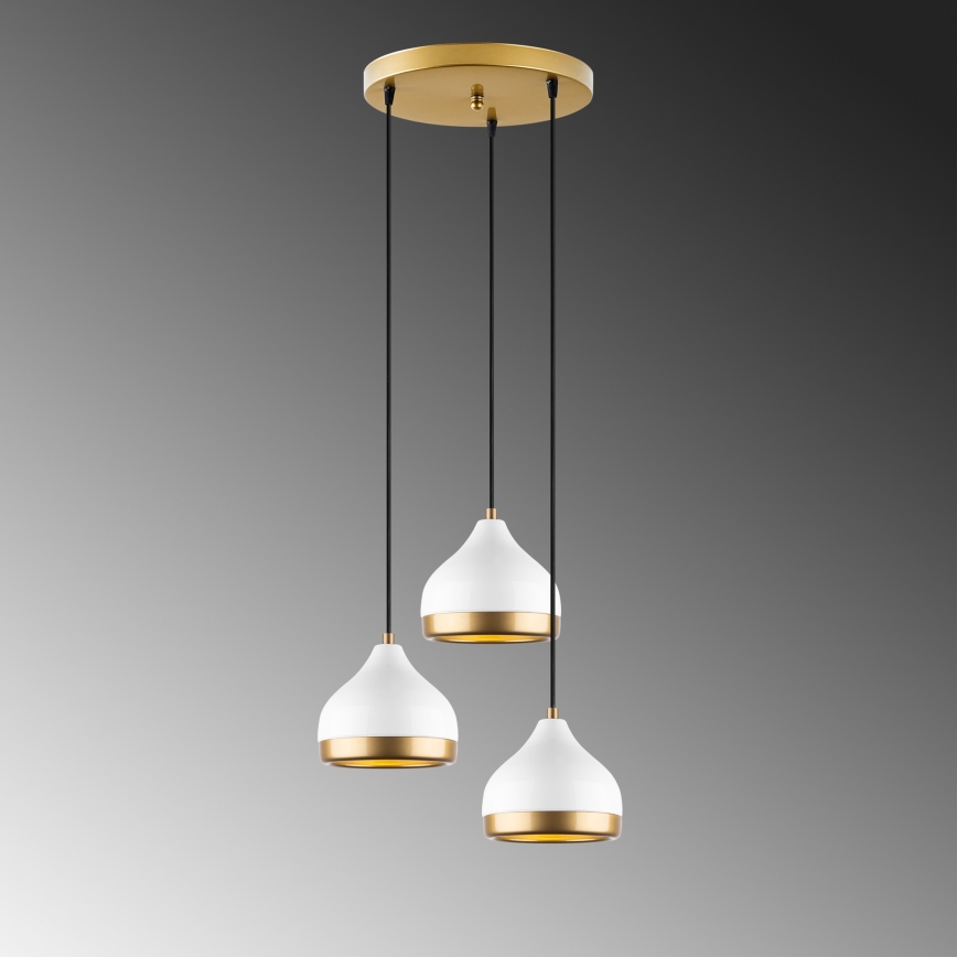 Hängeleuchte an Kabel YILDO 3xE27/40W/230V weiß/gold