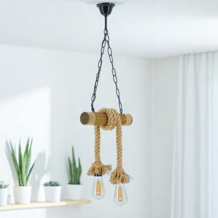 Hängeleuchte an Kette KOS 2xE27/60W/230V Buche - FSC-zertifiziert