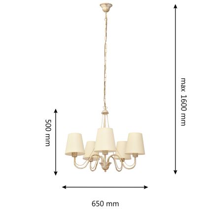 Hängeleuchte an Kette MALBO 5xE27/15W/230V beige