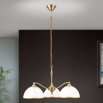 Hängeleuchte an Kette OLD LAMP 3xE27/40W/230V d 65 cm weiß/Messing
