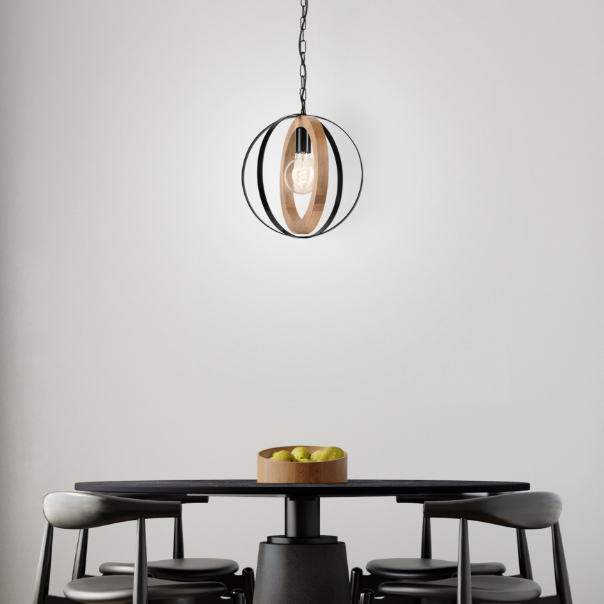 Hängeleuchte an Kette ONDA 1xE27/15W/230V schwarz/Eiche