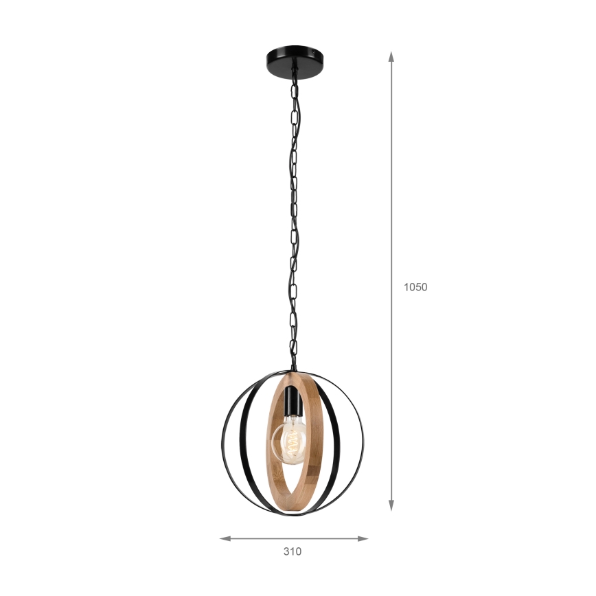 Hängeleuchte an Kette ONDA 1xE27/15W/230V schwarz/Eiche
