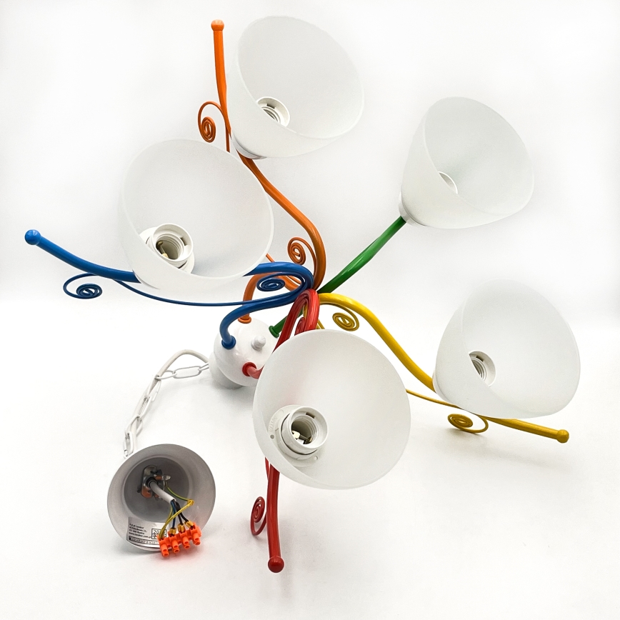 Hängeleuchte an Kette RETRO 5xE27/60W/230V weiß/bunt