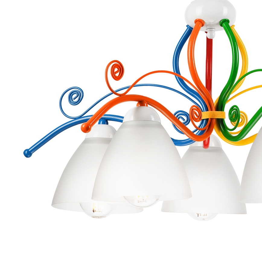 Hängeleuchte an Kette RETRO 5xE27/60W/230V weiß/bunt