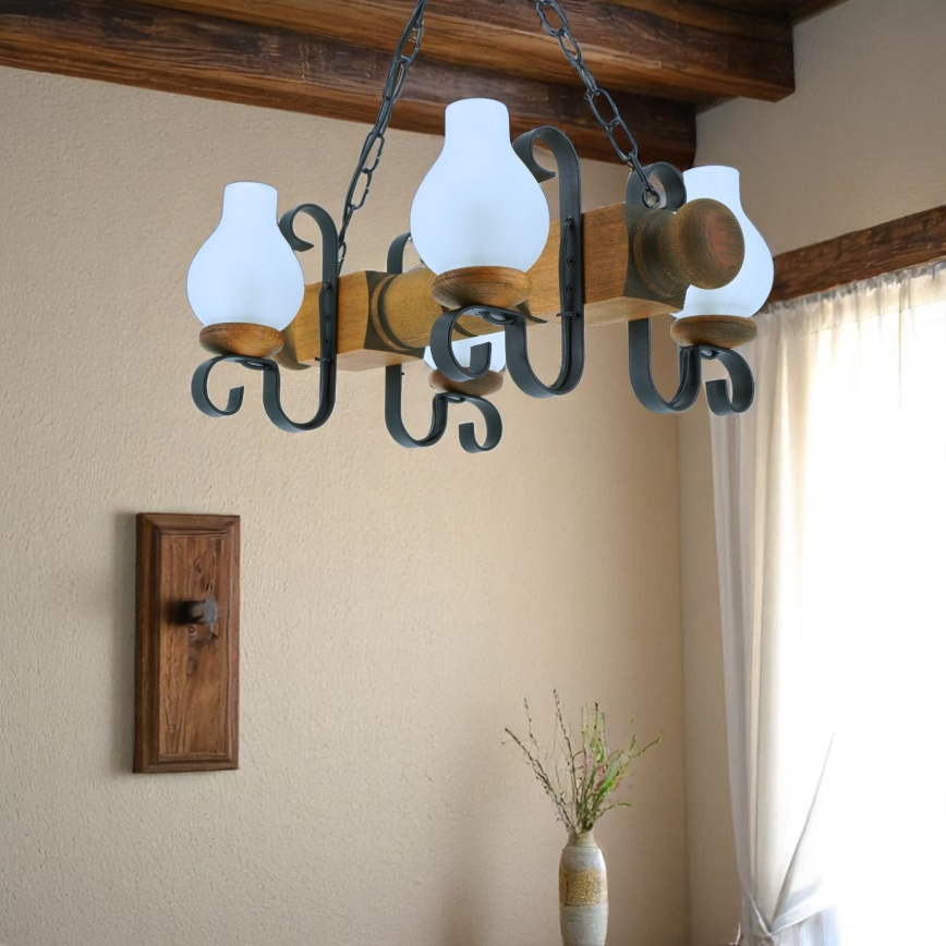 Hängeleuchte an Kette RUSTIC 4xE14/40W/230V Buche - FSC-zertifiziert
