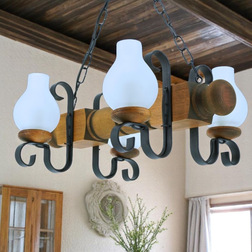 Hängeleuchte an Kette RUSTIC 4xE14/40W/230V Buche - FSC-zertifiziert