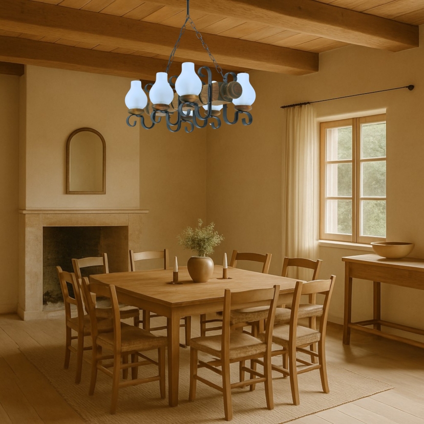 Hängeleuchte an Kette RUSTIC 6xE14/40W/230V Buche - FSC-zertifiziert