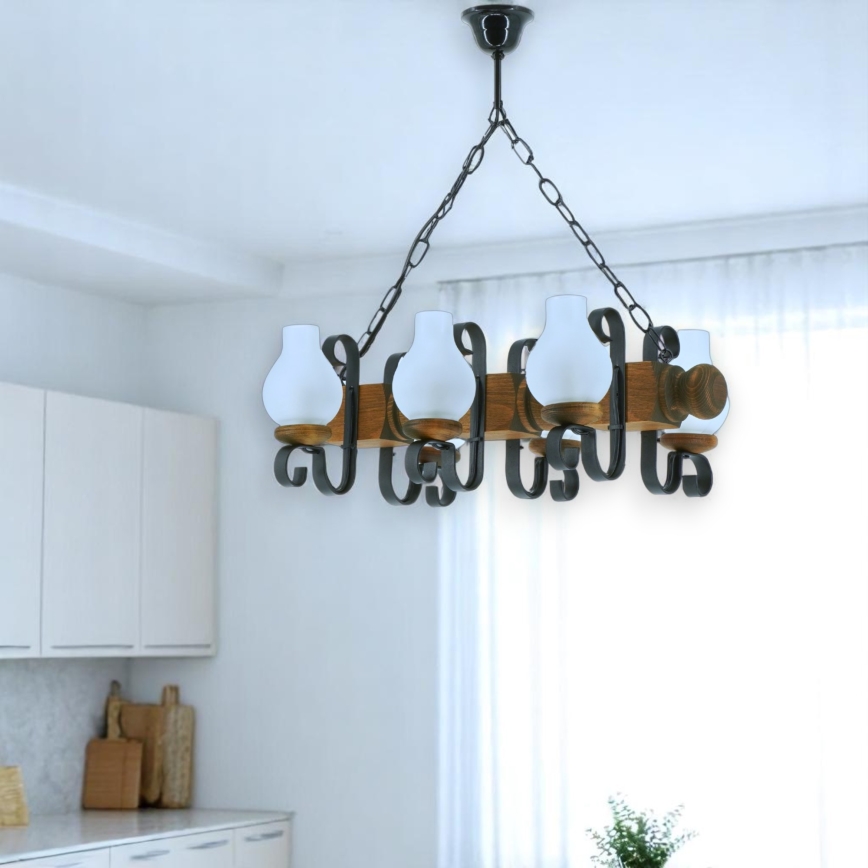 Hängeleuchte an Kette RUSTIC 6xE14/40W/230V Buche - FSC-zertifiziert