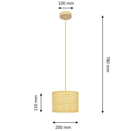 Hängeleuchte an Schnur ALBA 1xE27/15W/230V d 20 cm Rattan