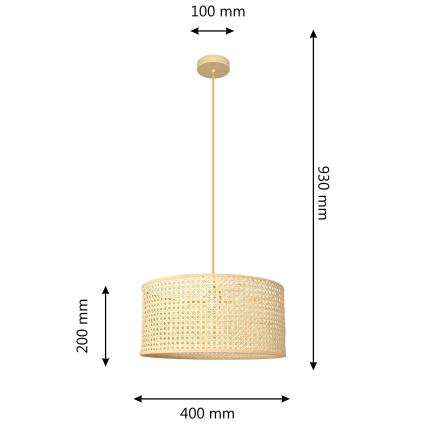 Hängeleuchte an Schnur ALBA 1xE27/15W/230V d 40 cm Rattan
