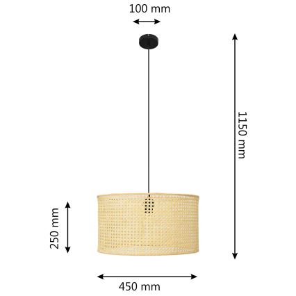 Hängeleuchte an Schnur ALBA 1xE27/15W/230V d 45 cm Rattan/schwarz