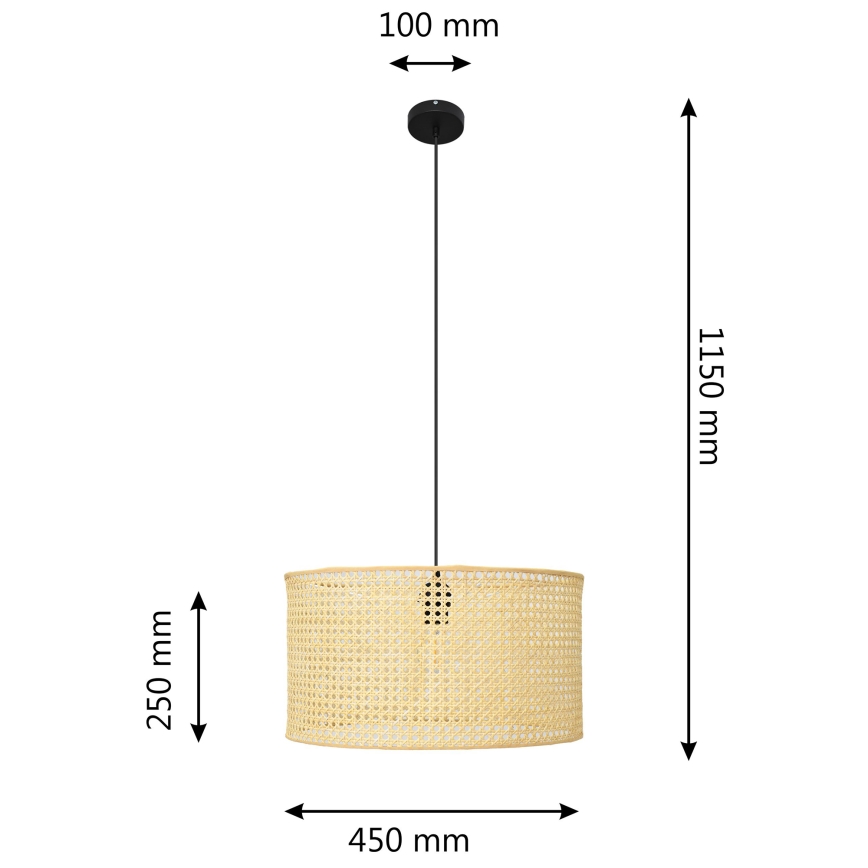 Hängeleuchte an Schnur ALBA 1xE27/15W/230V d 45 cm Rattan/schwarz
