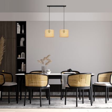 Hängeleuchte an Schnur ALBA 2xE27/15W/230V Rattan/schwarz