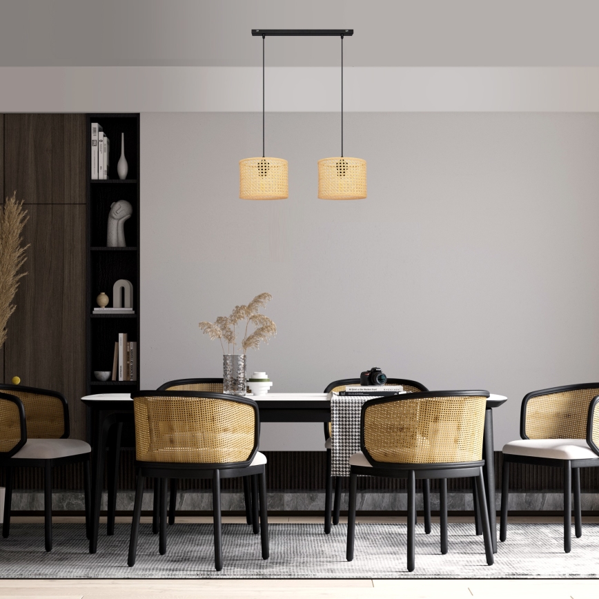 Hängeleuchte an Schnur ALBA 2xE27/15W/230V Rattan/schwarz