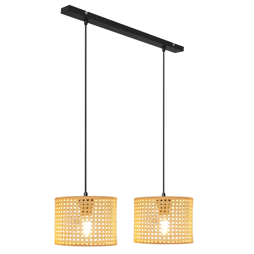 Hängeleuchte an Schnur ALBA 2xE27/15W/230V Rattan/schwarz