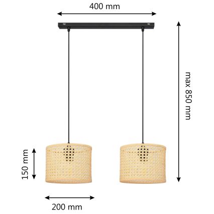 Hängeleuchte an Schnur ALBA 2xE27/15W/230V Rattan/schwarz