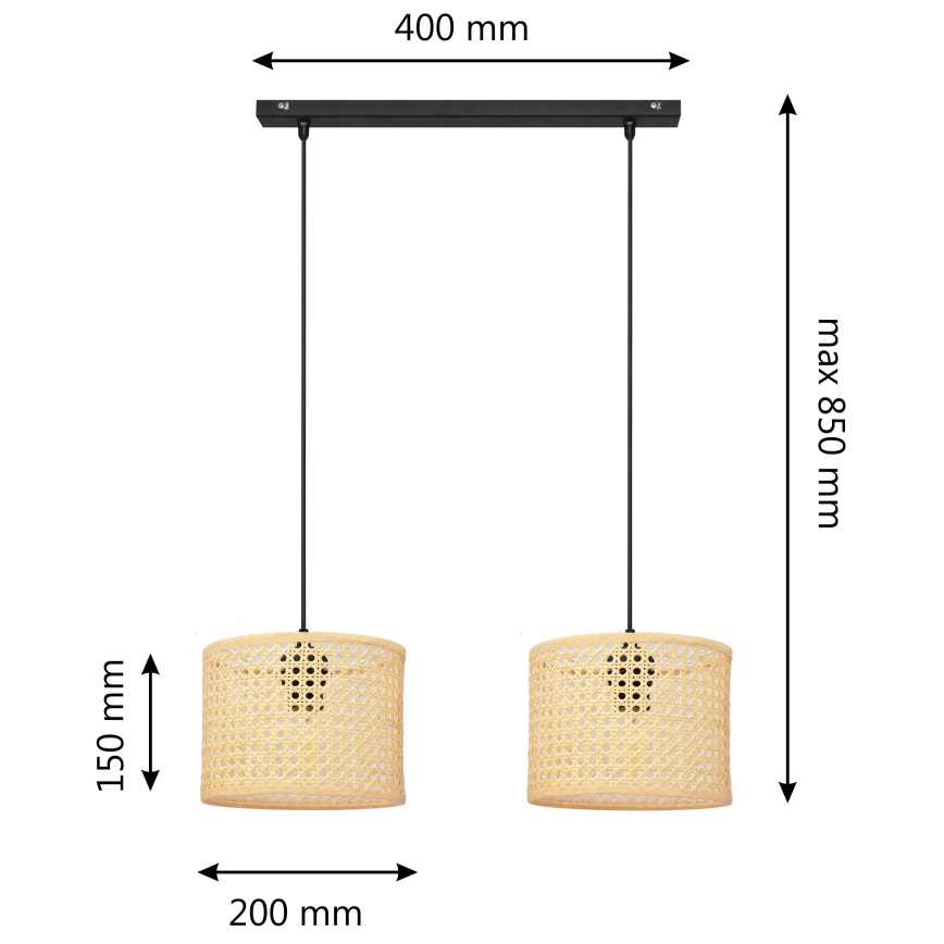 Hängeleuchte an Schnur ALBA 2xE27/15W/230V Rattan/schwarz