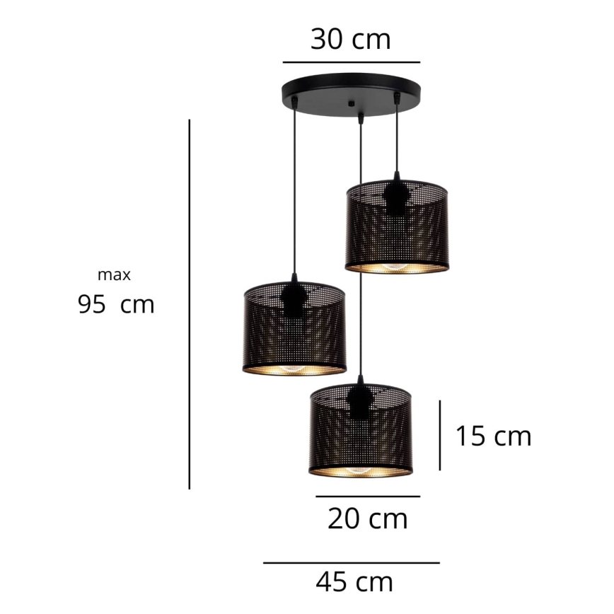 Hängeleuchte an Schnur ALDO 3xE27/60W/230V d 45 cm schwarz