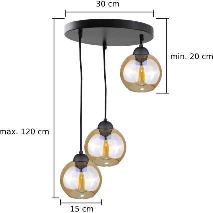 Hängeleuchte an Schnur AMBRE BLACK 3xE27/60W/230V d 30 cm