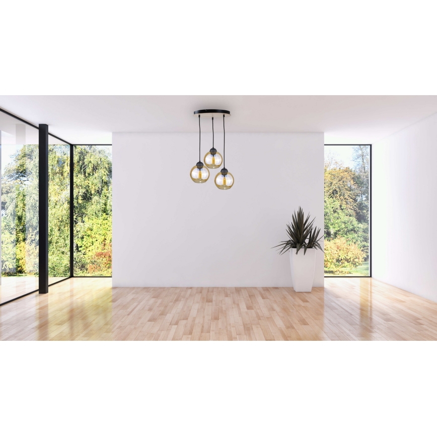 Hängeleuchte an Schnur AMBRE WOOD 3xE27/60W/230V d 30 cm