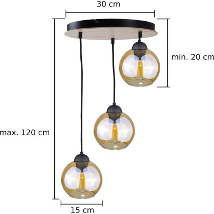 Hängeleuchte an Schnur AMBRE WOOD 3xE27/60W/230V d 30 cm