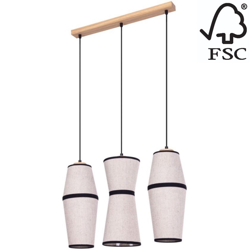 Hängeleuchte an Schnur AMIGO 3xE27/25W/230V Eiche – FSC-zertifiziert