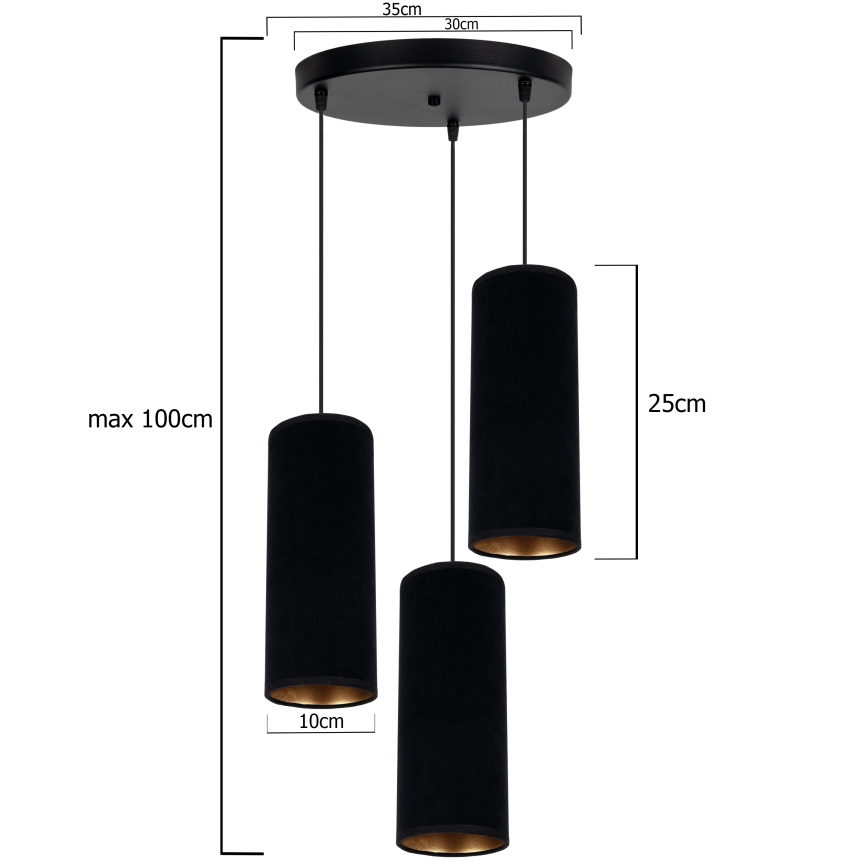 Hängeleuchte an Schnur AVALO 3xE27/60W/230V d 35 cm schwarz