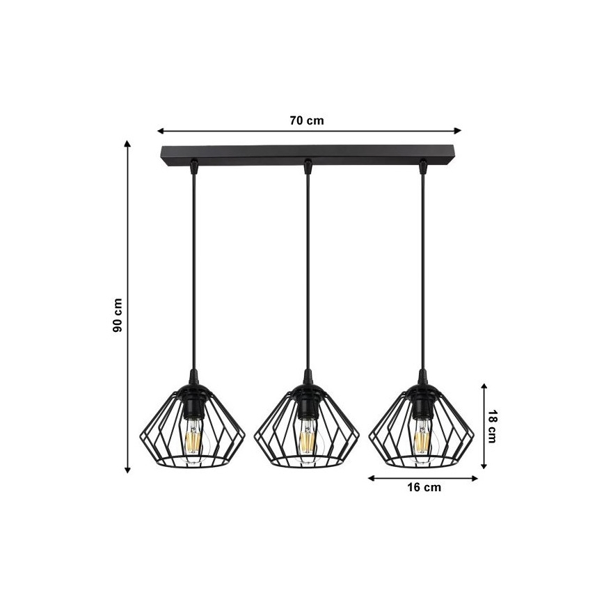 Hängeleuchte an Schnur CEED 3xE27/60W/230V schwarz