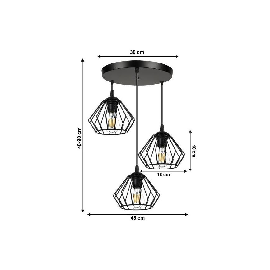 Hängeleuchte an Schnur CEED 3xE27/60W/230V schwarz
