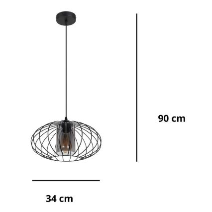 Hängeleuchte an Schnur CORRINI 1xE27/60W/230V d 34 cm schwarz/grau